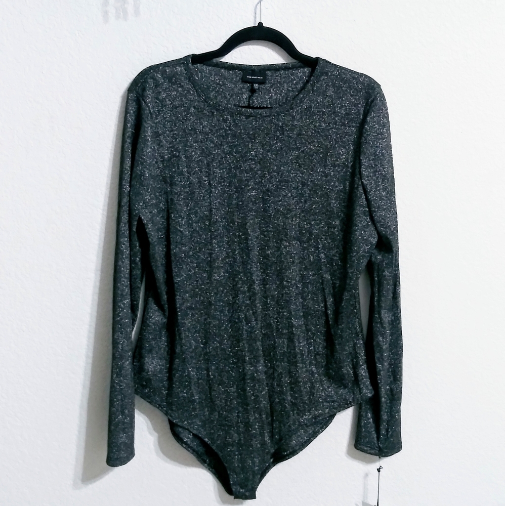 Black Metallic Long Sleeve Bodysuit